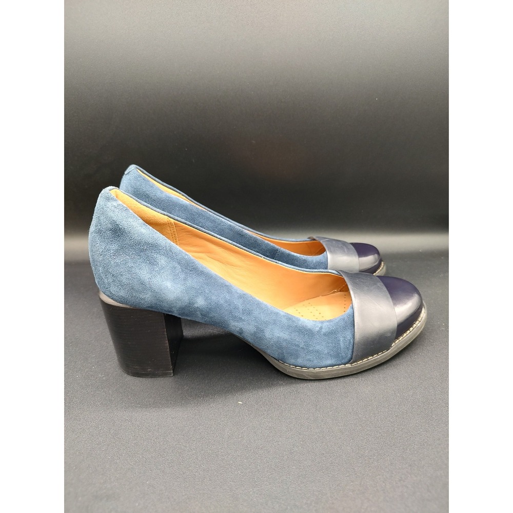 Clarks Artisan Women Blue Suede Cap Toe Block Heels Pumps Shoes US 7 M - Picture 5 of 10